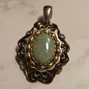 Vintage Sterling Silver Stone Pendant Copper And Brass